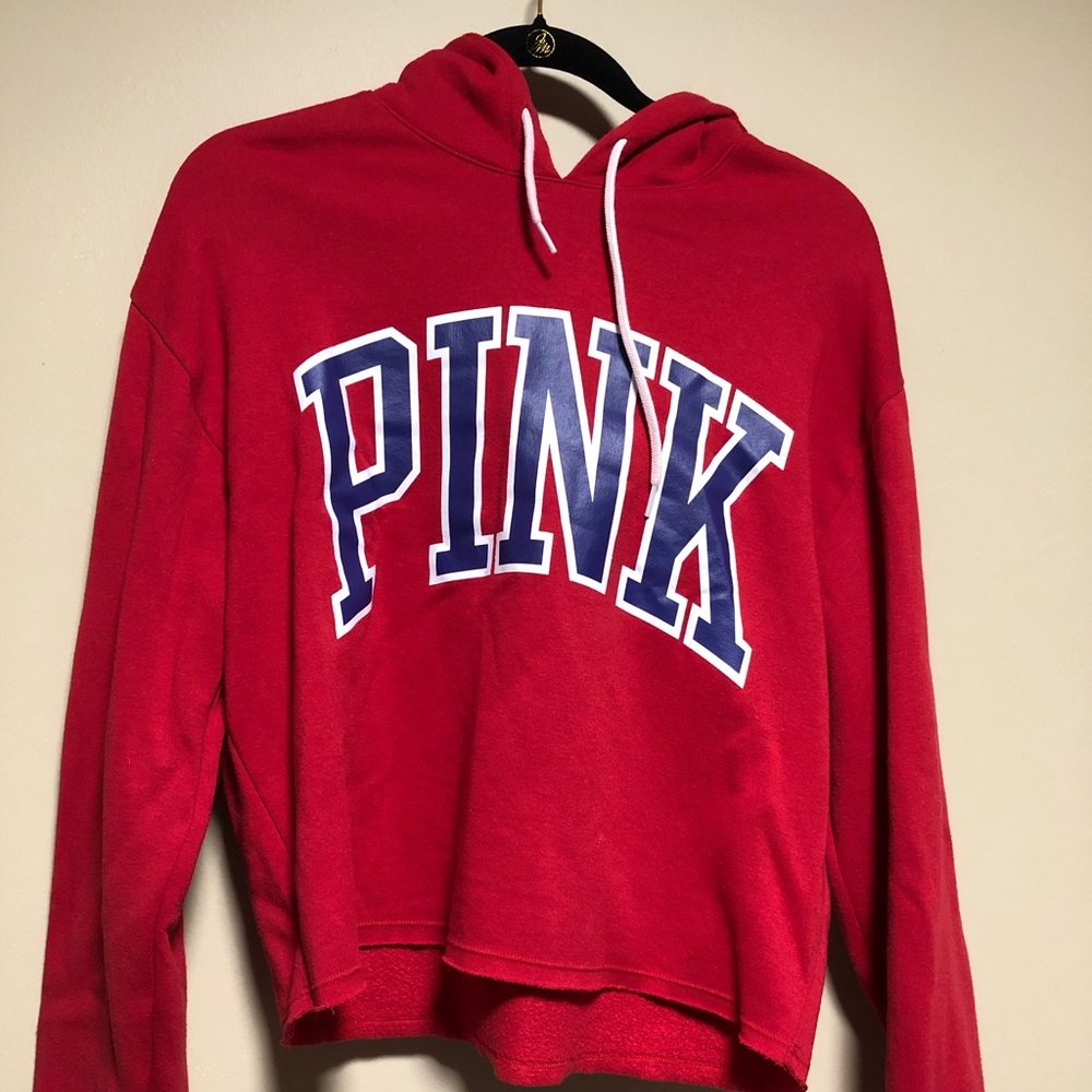 VS PINK red cropped hoodie sweatshirt